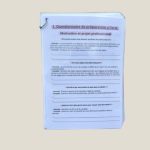 Pack de préparation à l’entretien oral pour auxiliaire de puériculture avec fiches méthodologiques, questions types et espace de rédaction.